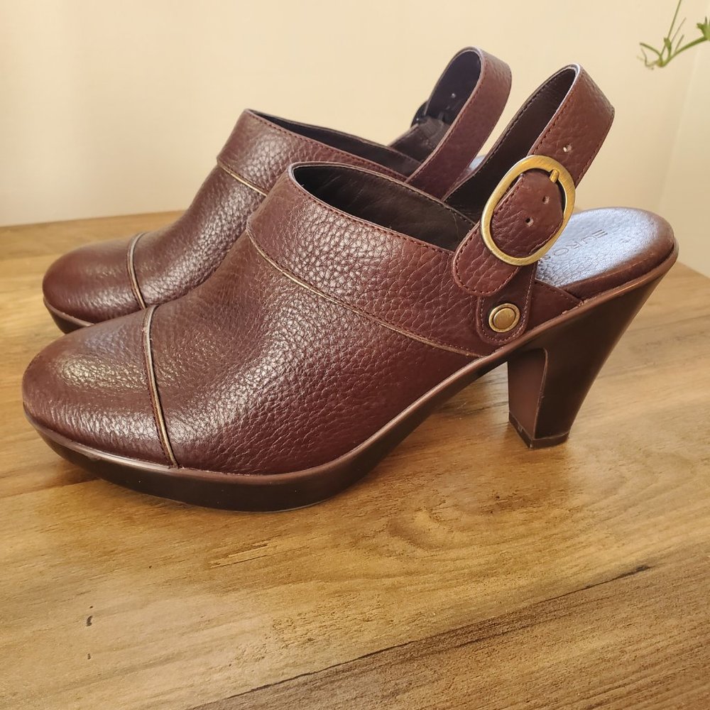 Brown Leather Mules with Gold details size 9